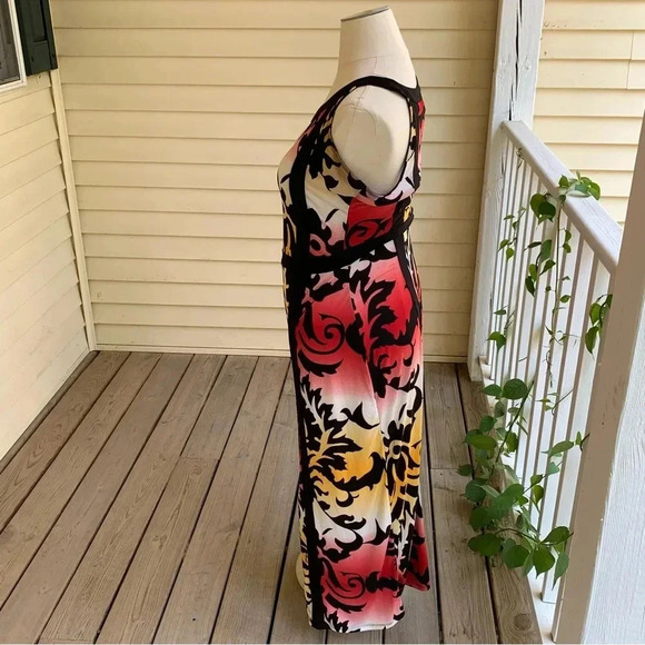 ASHLEY STEWART Maxi Dress Sleeveless Window Pane Floral Plus Size 14 16 Stretch - Picture 3 of 6